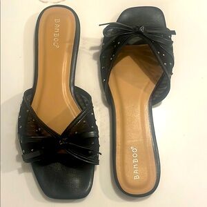BAMBOO Black Bow & Rhinestone Slide Sandals Size 10